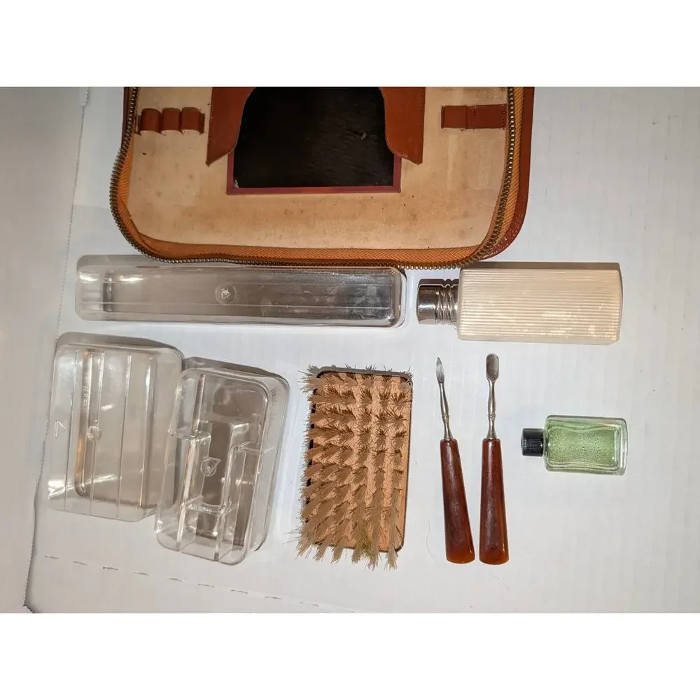 Vtg German Leather Toiletry Kit Art Deco Grooming Set Fuller After Shave